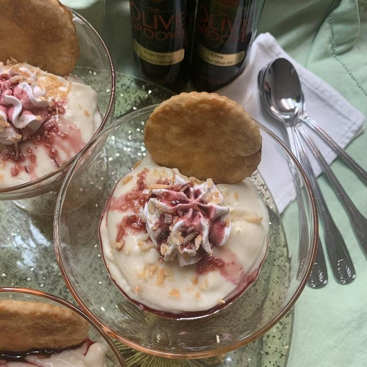 Lime and Elderberry Pudding with Toasted Coconut