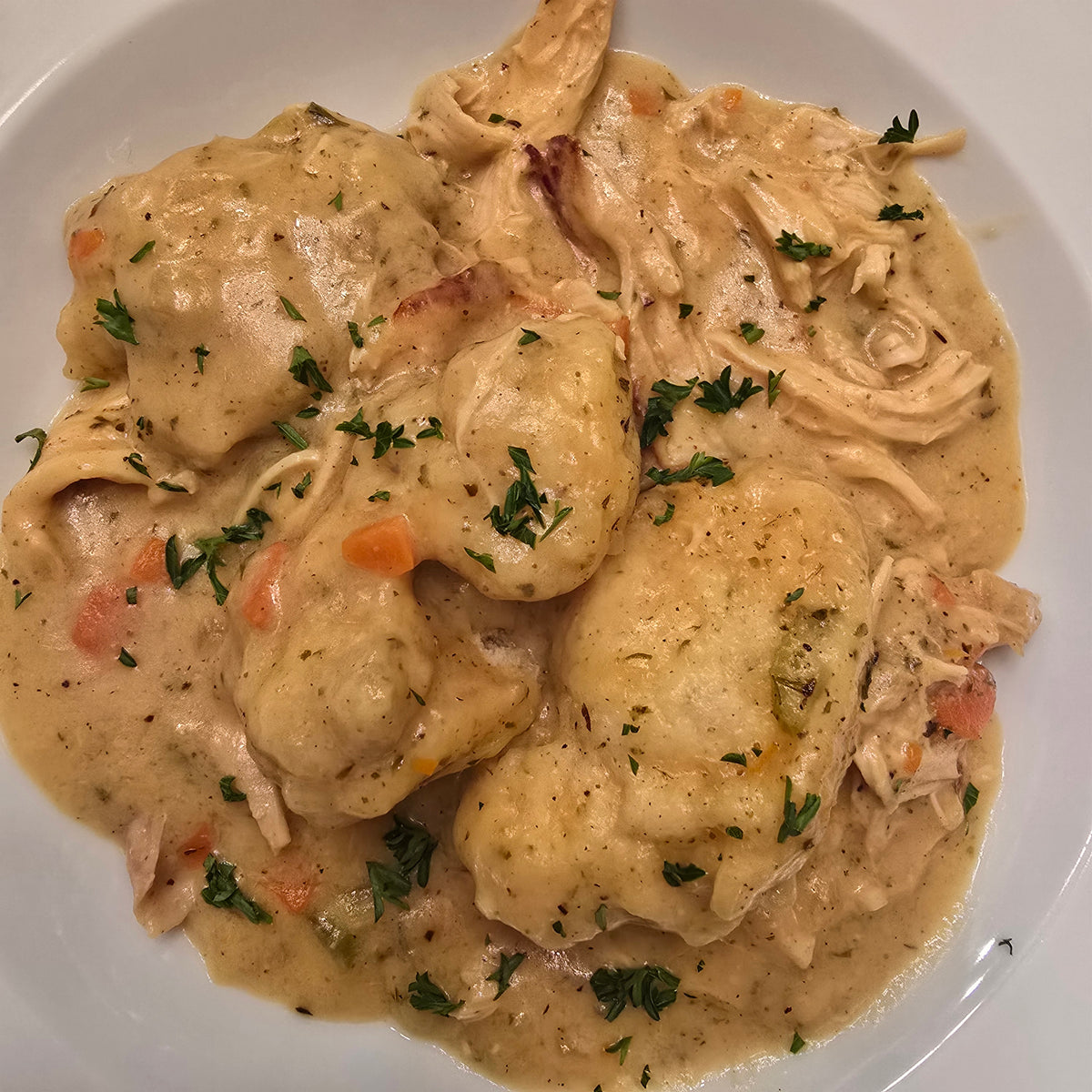 Chicken and Dumplings with Pear Apple Balsamic Vinegar