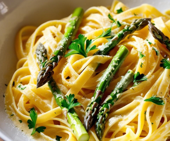 Lemon Shallot Garlic Pasta with Asparagus