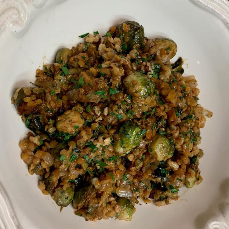 Mission Fig and Rosemary Orange Lentils with Brussels Sprouts & Parsnips