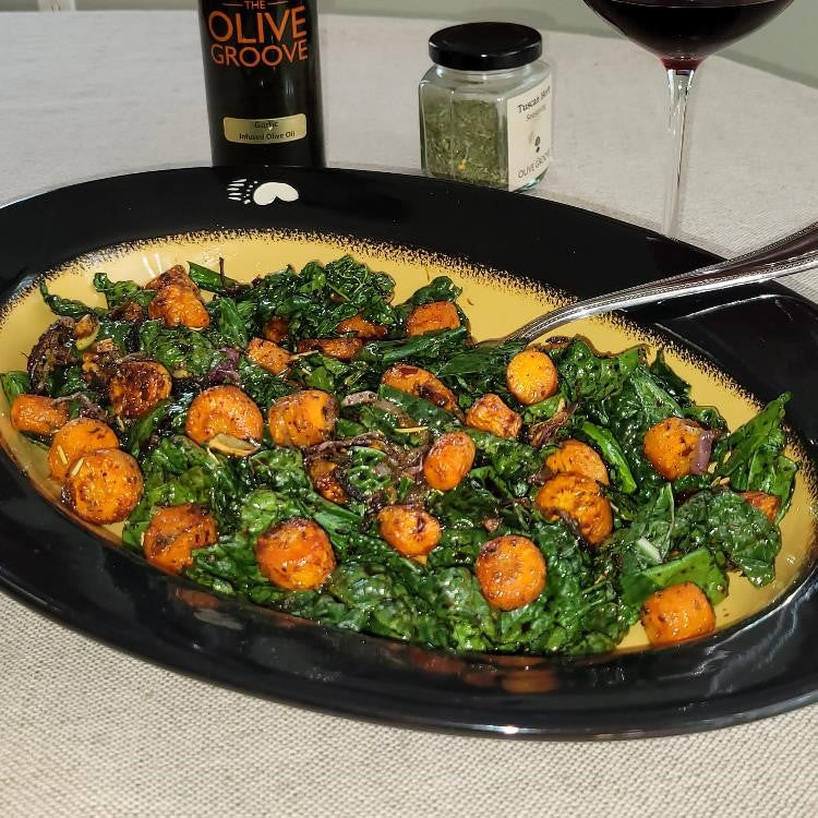 Garlic and Raspberry Roasted Carrots and Marinated Kale