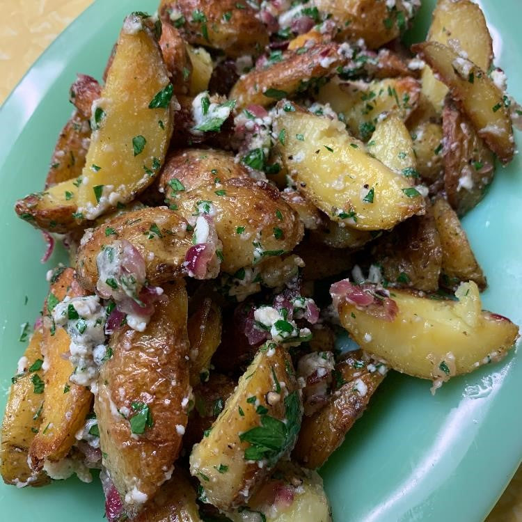 Herbs de Provence and Champagne Roasted Potatoes with Blue Cheese