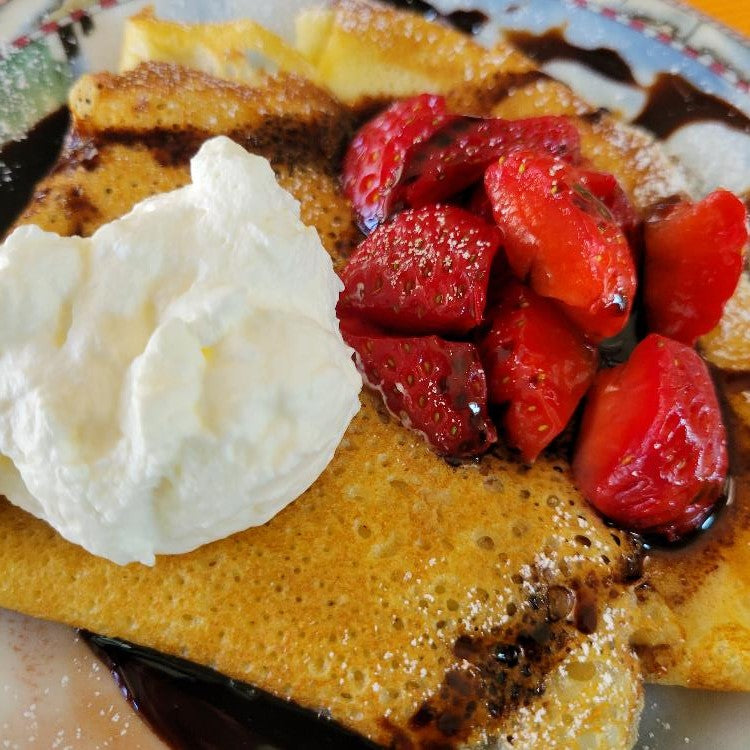 Blood Orange Crepes with Pomegranate Glaze