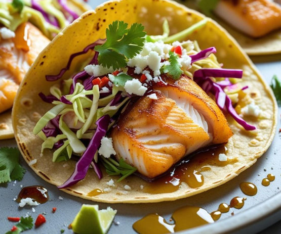 Fish Tacos with Sriracha Mango and Lime