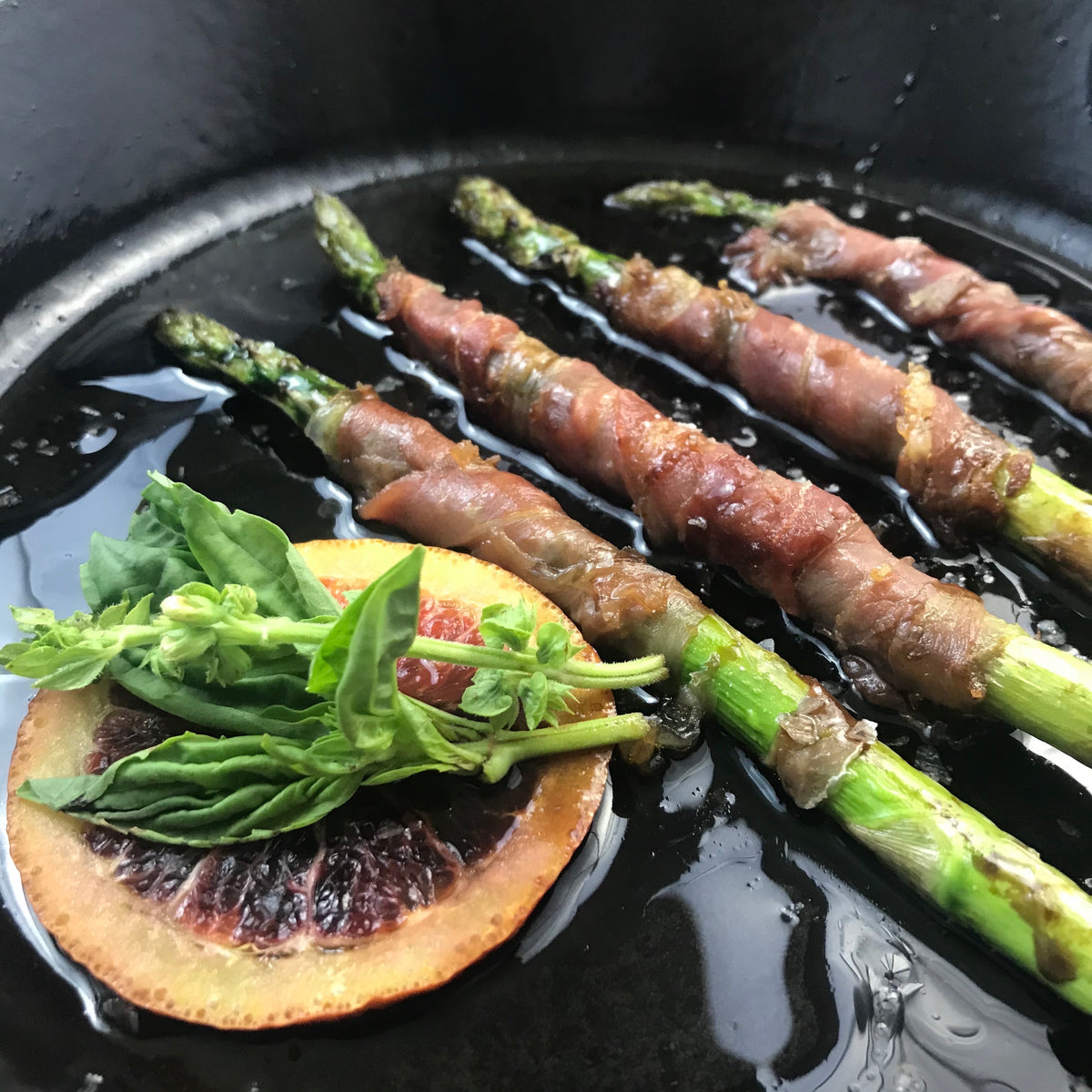 Easy Prosciutto Wrapped Asparagus & Basil Blood Orange Dressing