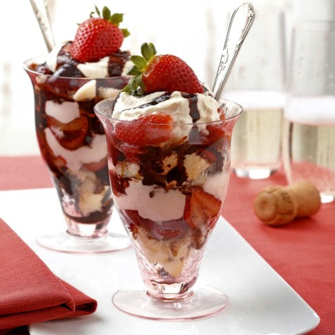 Strawberry Trifles with Mascarpone Whipped Cream & Balsamic Chocolate Sauce
