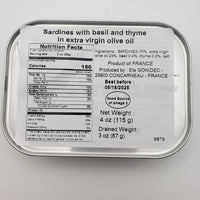 Sardines with Basil & Thyme in Extra Virgin Olive Oil