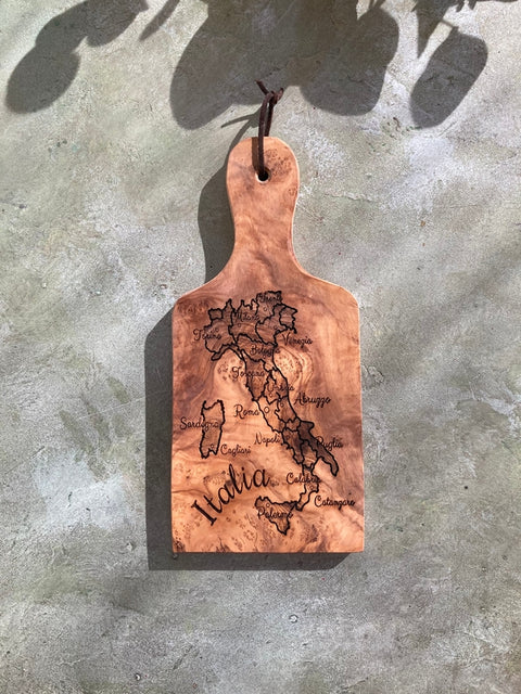 Engraved Olive Wood Cheese Board - Map of Italy
