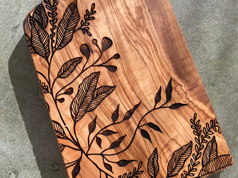 Engraved Olive Wood Cheese Board - Fern