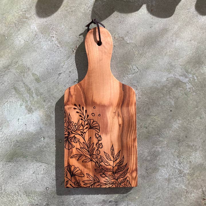 Engraved Olive Wood Cheese Board - Poppy