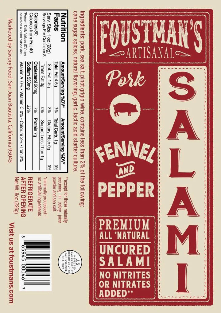 Pork Fennel & Pepper All-Natural Uncured Salami